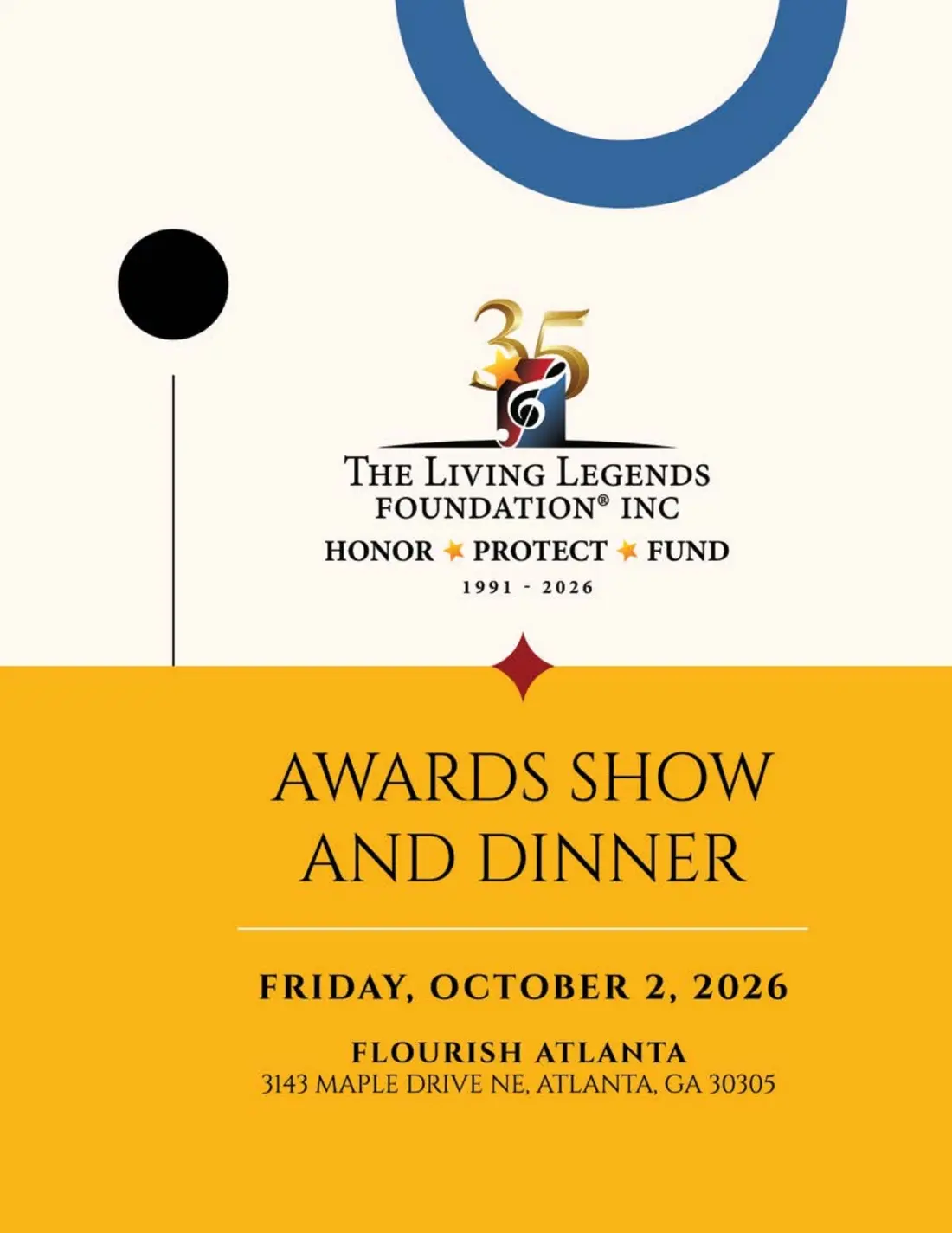 Program cover: The Living Legends Foundation Awards Show and Dinner, Friday, October 2, 2026, Flourish Atlanta