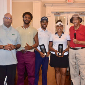 Azim Rashid with Winners of the Longest Drive Contest_ Men_s winner Aaron Cole and Women_s winner ____, and Sam Weaver ver 2