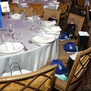 llf 2018 table setting with dodgers caps